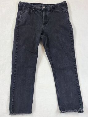 Gap Vintage Slim Straight Jeans size 14/32 Crop Fray Hem Black Wash Denim